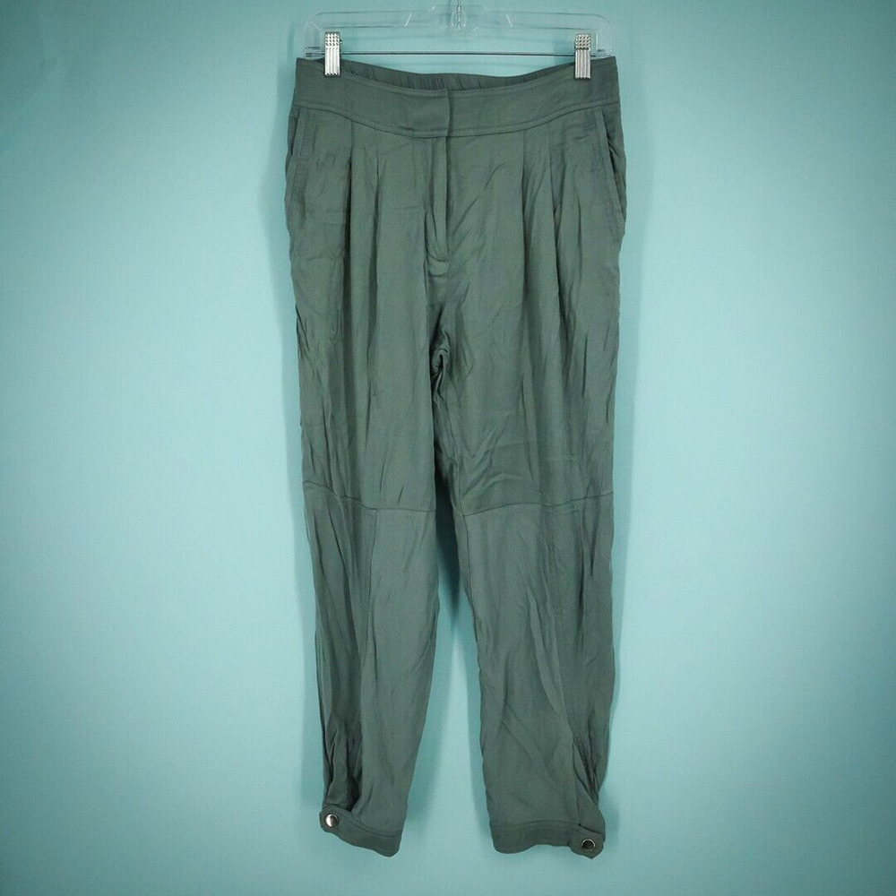 Reiss Size 4 Marlow Green Gray Pleated Snap Ankle Detail Jogger Style Pants